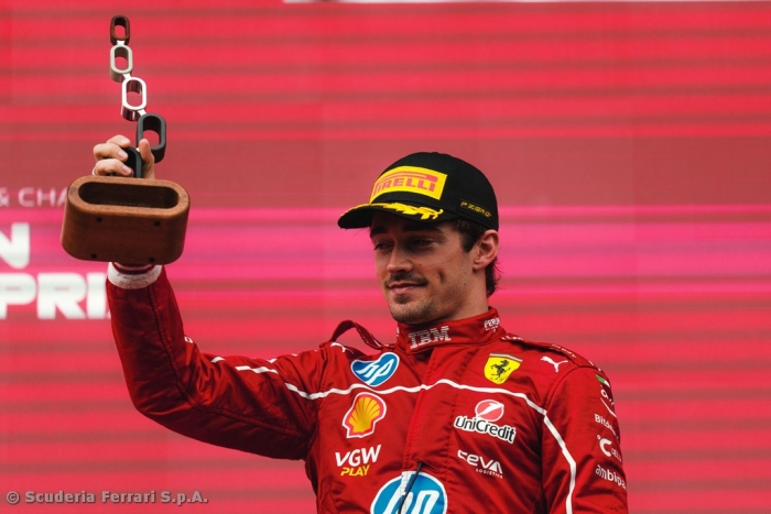 Scuderia Ferrari - Charles on the podium, a great drive from Lewis!